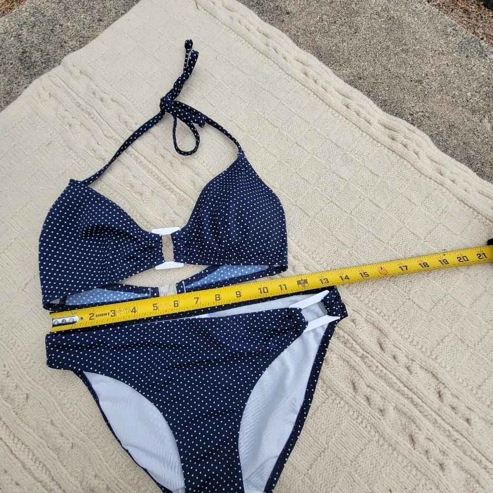 NWT Marie Melli Retro Polka Dot Print Bikini size S Navy White